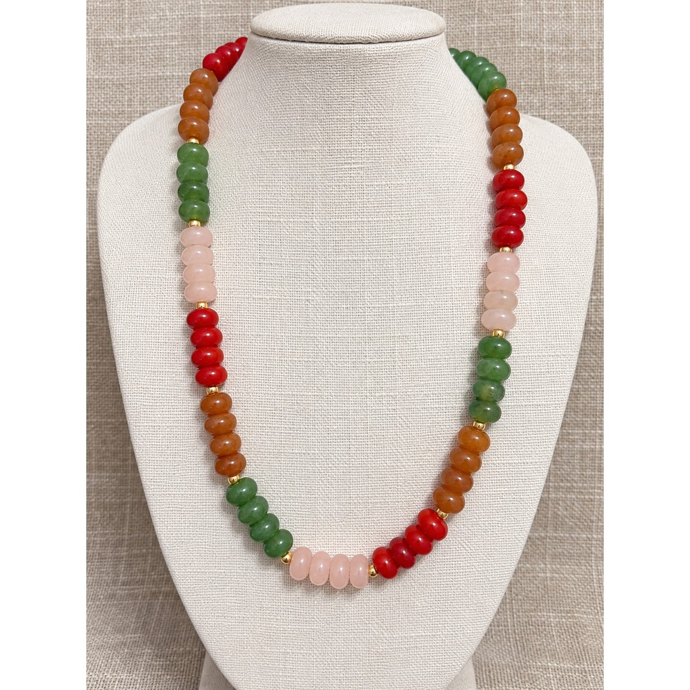 Fall Colorblock Dopamine Necklace Red Green Dyed Jade Statement Jewelry